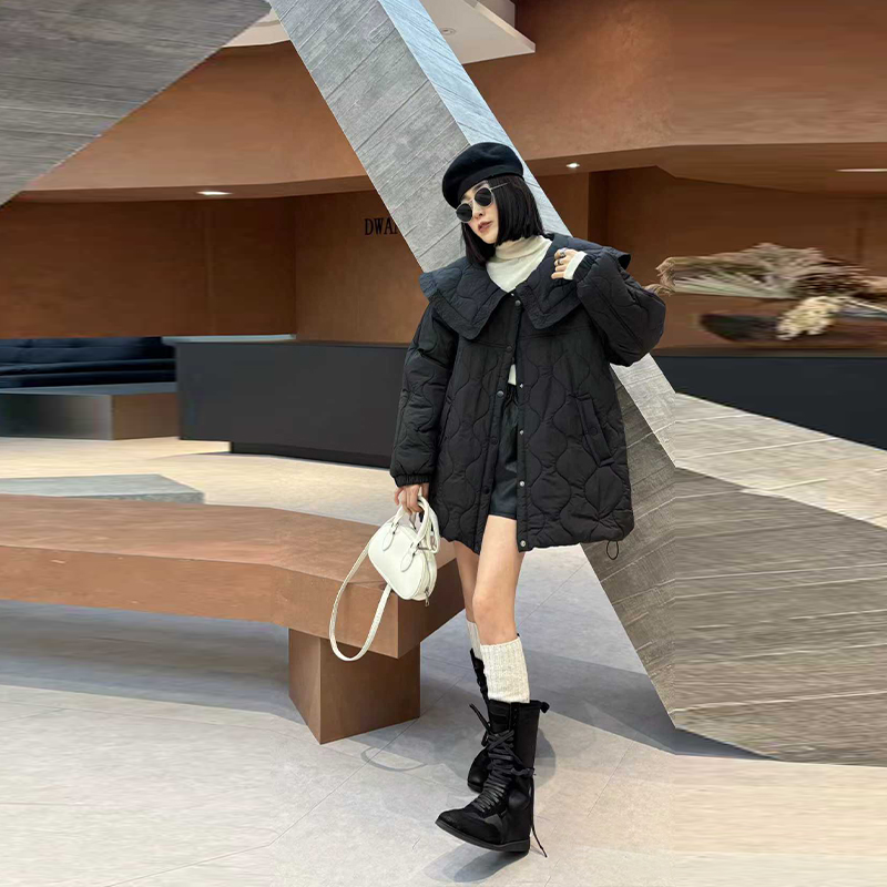 大码女装娃娃领长袖棉服