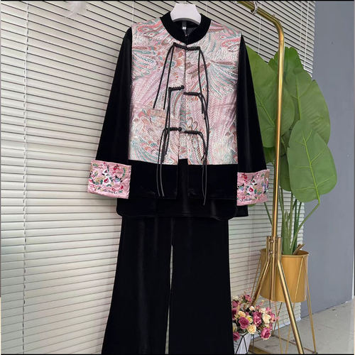 圆领马甲+圆领上衣+松紧腰长裤