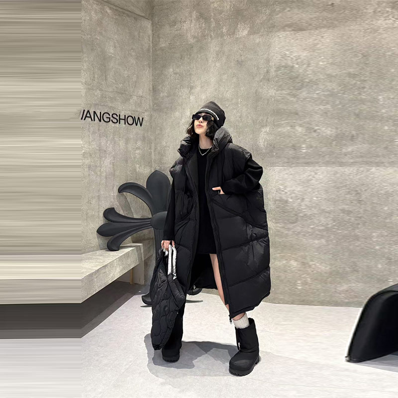 大码女装连帽长款棉马甲