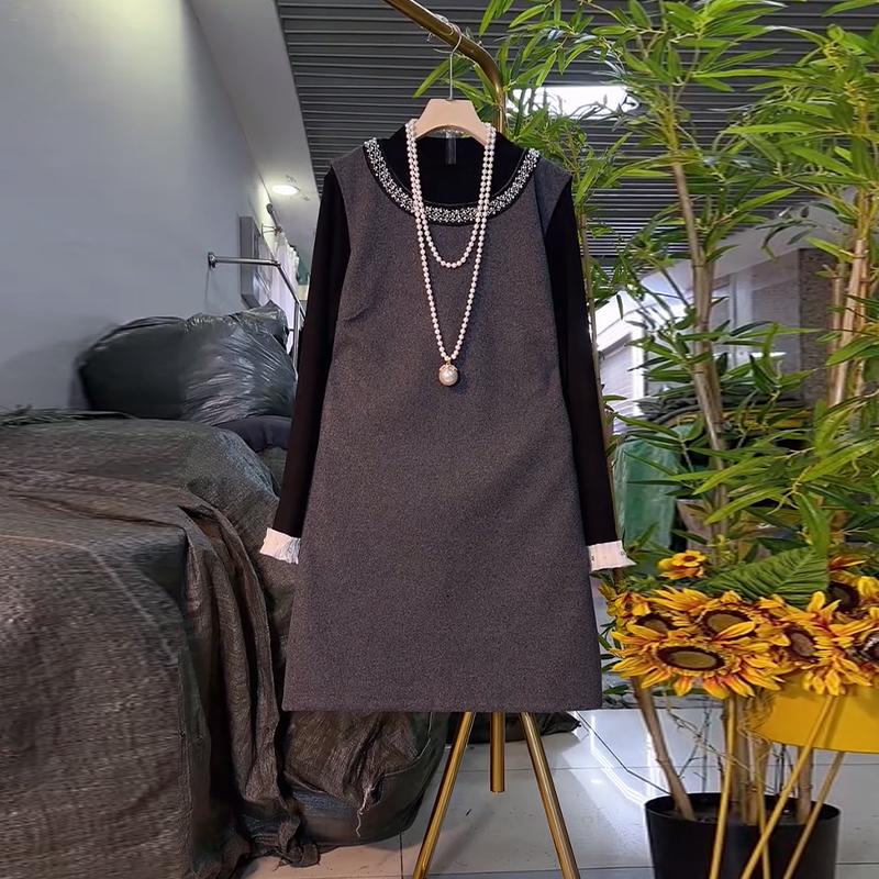 拼色袖口打底衫（两件套）马甲裙