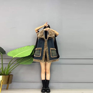 加大码女装大翻领羊羔毛内里马甲胖妹妹欧洲站秋季款洋气时尚坎肩