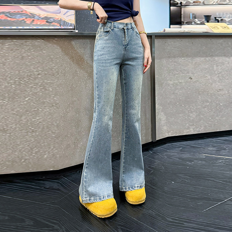 大码女装喇叭牛仔长裤欧洲站时尚减龄显瘦洋气胖妹妹百搭亮钻裤子,女装/女士精品,大码裤装,淘宝优惠券,粉丝福利购,淘宝优惠卷