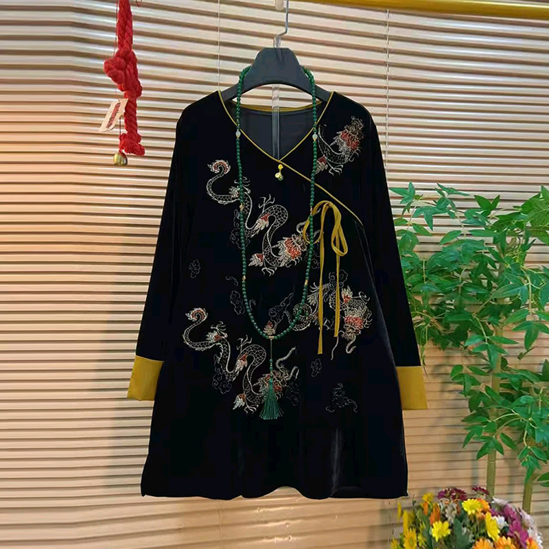 胖妹妹拼色袖口斜襟国风风上衣宽松遮肚子大码女装复古风洋气大衫,女装/女士精品,大码内搭,淘宝优惠券,粉丝福利购,淘宝优惠卷