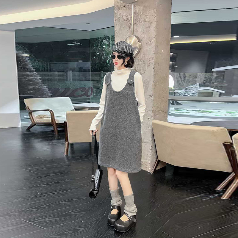 加肥大码女装纽扣肩马甲裙胖妹妹纯色简约百搭高领长袖打底小衫潮,女装/女士精品,大码内搭,淘宝优惠券,粉丝福利购,淘宝优惠卷