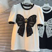 T恤衫 韩版 短袖 上衣胖妹妹减龄休闲百搭宽松蝴蝶结半袖 加大码 女装