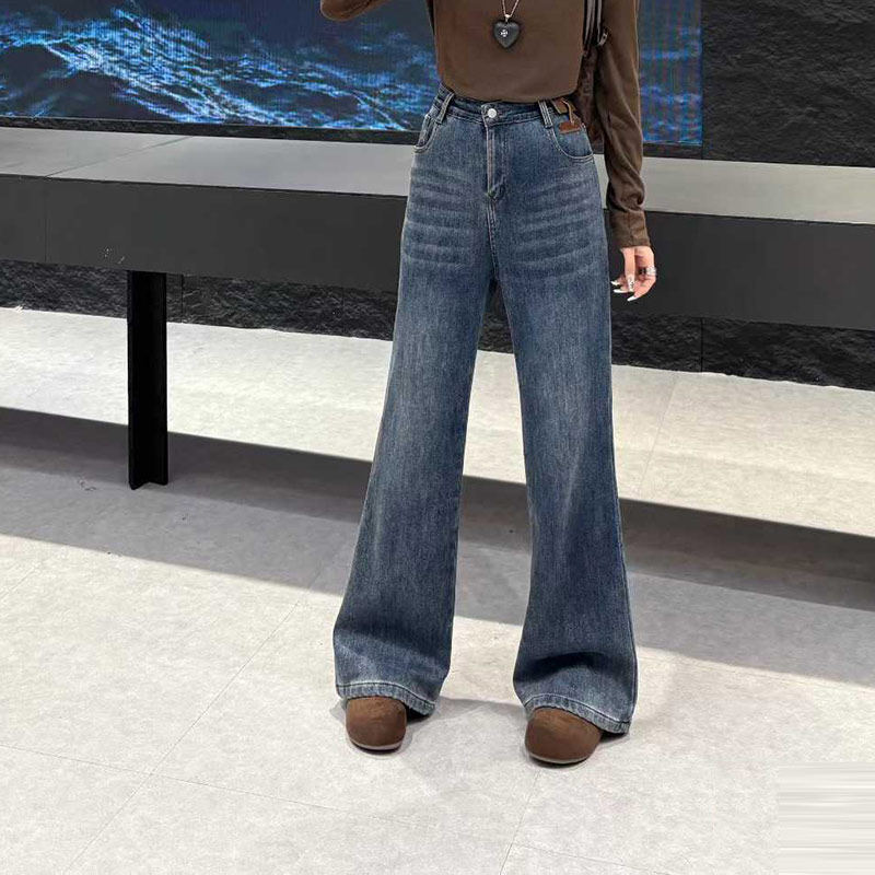 胖MM微喇裤脚牛仔裤子加肥大码女装宽松遮胯欧洲站洋气拖地阔腿裤,女装/女士精品,大码裤装,淘宝优惠券,粉丝福利购,淘宝优惠卷