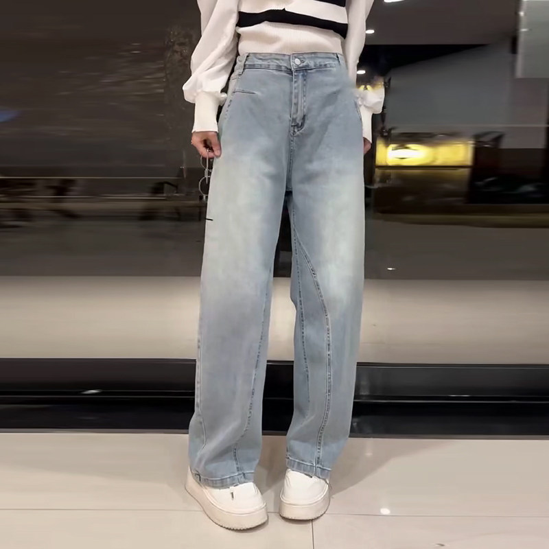 加大码女装侧压线阔腿牛仔裤韩版宽松遮胯纯色简约胖妹妹休闲长裤,女装/女士精品,大码裤装,淘宝优惠券,粉丝福利购,淘宝优惠卷