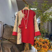 女装 流苏盘扣撞色AB版 国风上衣胖妹妹2025新款 加大码 百搭复古小衫