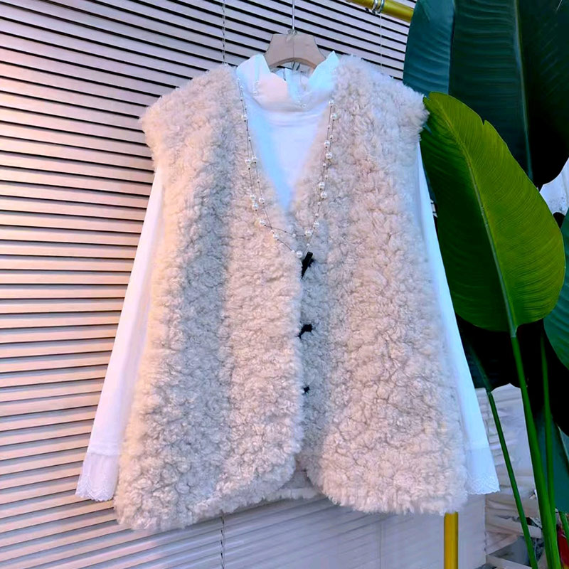 大码女装V领羊羔毛马甲