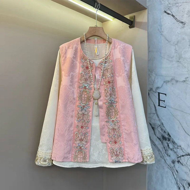 加肥大码女装拼色袖口暗花小衫胖妹妹气质时尚钉珠亮钻花朵边马甲,女装/女士精品,大码内搭,淘宝优惠券,粉丝福利购,淘宝优惠卷