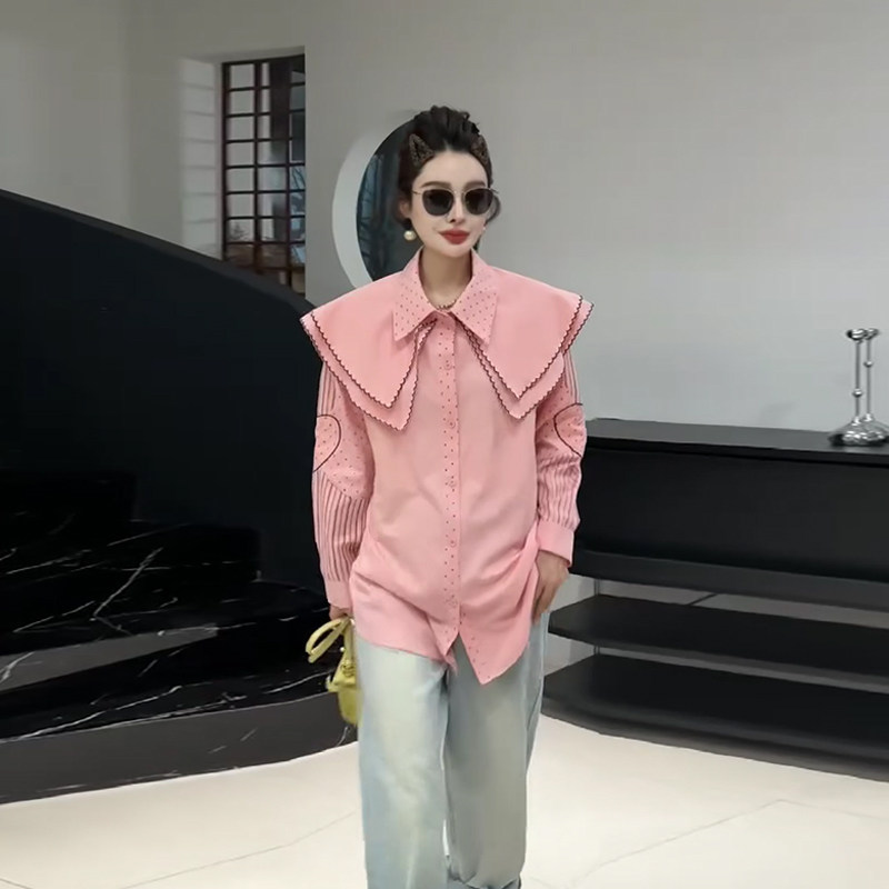 大码女装点点翻领大披肩长袖衬衫胖妹妹学院风减龄百搭淑女风上衣,女装/女士精品,大码内搭,淘宝优惠券,粉丝福利购,淘宝优惠卷