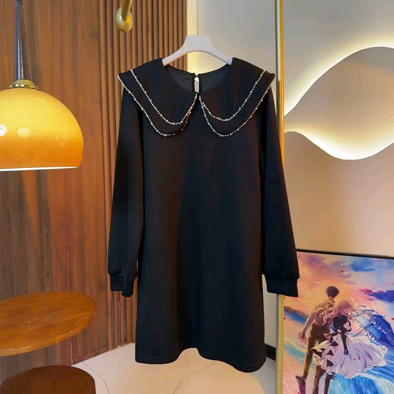 胖妹妹双层娃娃领长袖连衣裙