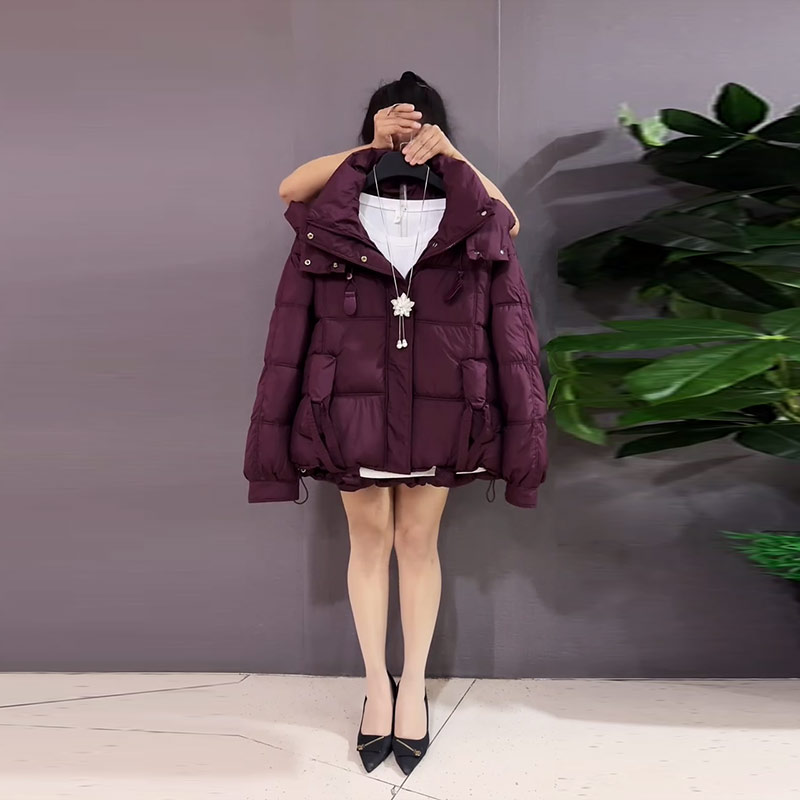 胖妹妹连帽立领长袖短款棉服