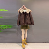 显瘦百搭短款 胖妹妹显瘦毛毛翻领长袖 棉服 冬季 款 外套加肥大码 女装