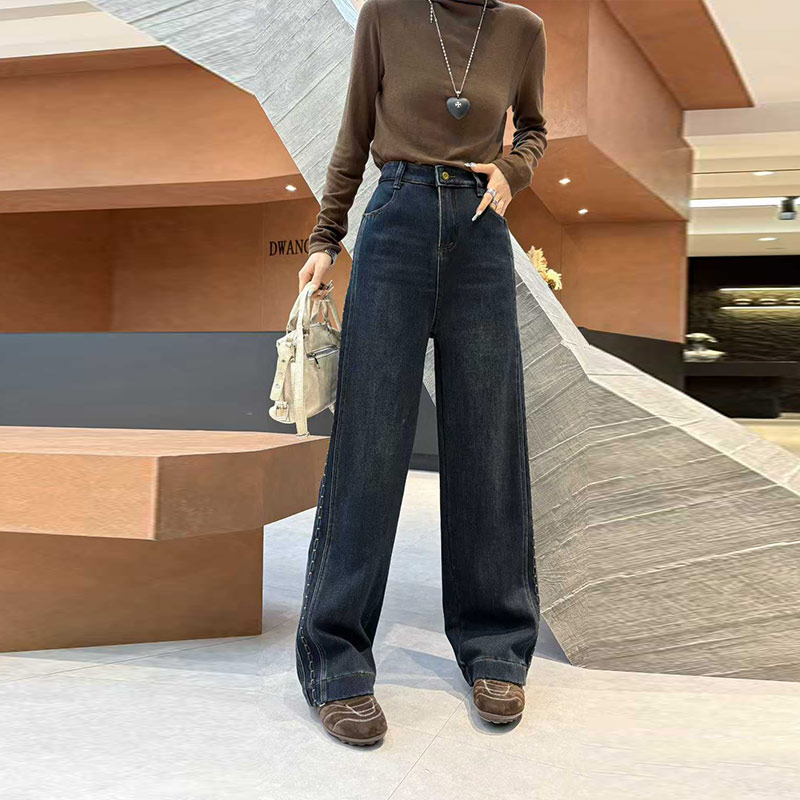 后腰松紧加绒牛仔裤子