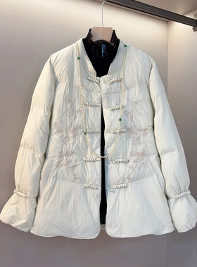 立领盘扣刺绣花国风棉服外套