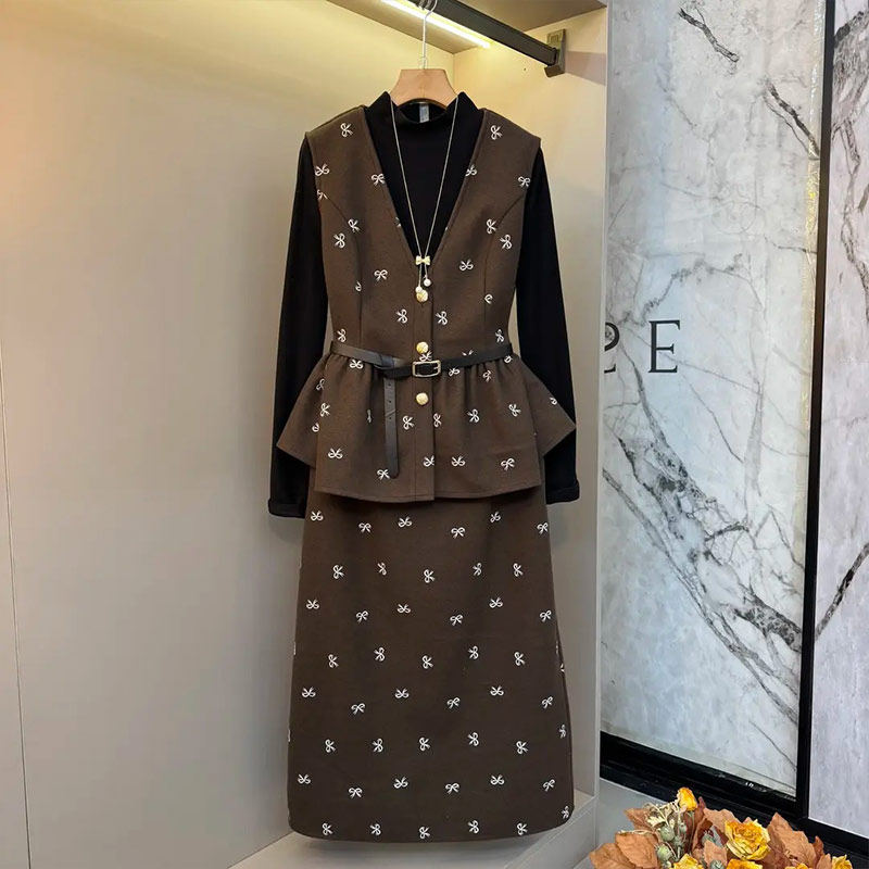 胖MMV领腰带马甲立领长袖打底衫半身裙加大码女装通勤显瘦三件套,女装/女士精品,大码套装,淘宝优惠券,粉丝福利购,淘宝优惠卷