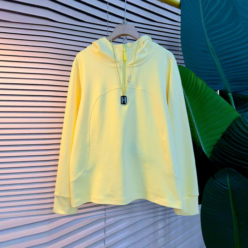 加肥连帽半拉链长袖上衣