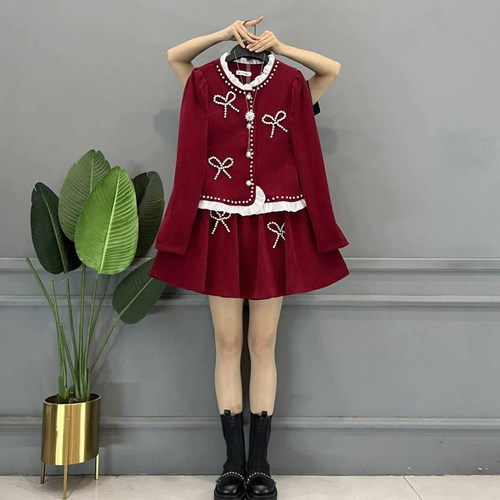 大码圆领蝴蝶结上衣短裙