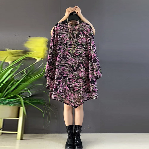 圆领大花长袖上衣-大衫