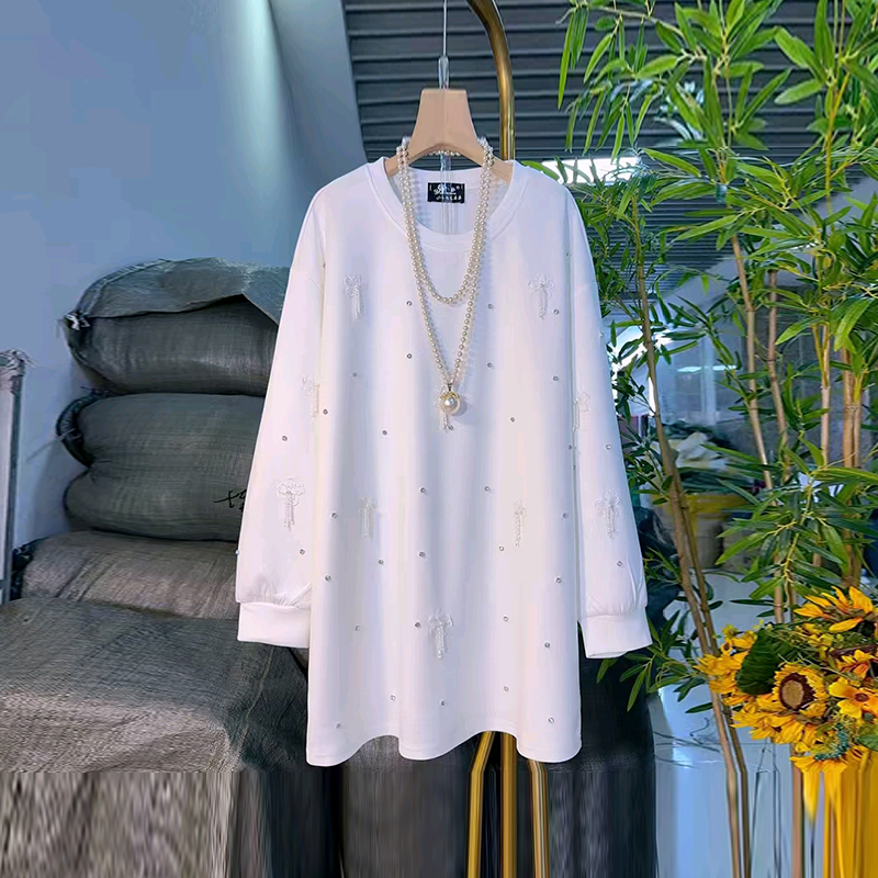 大码圆领亮钻长袖卫衣