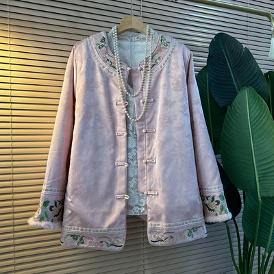 花朵毛边袖口盘扣外套上衣