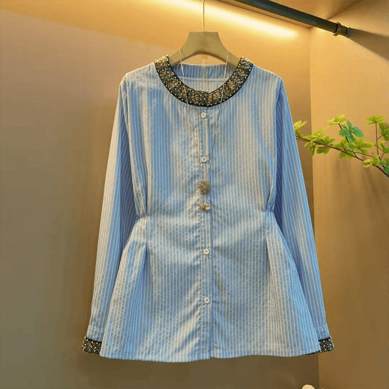 胖妹妹加肥亮钻领腰带长袖衬衫韩版大码女装气质显瘦时尚百搭上衣,女装/女士精品,大码内搭,淘宝优惠券,粉丝福利购,淘宝优惠卷