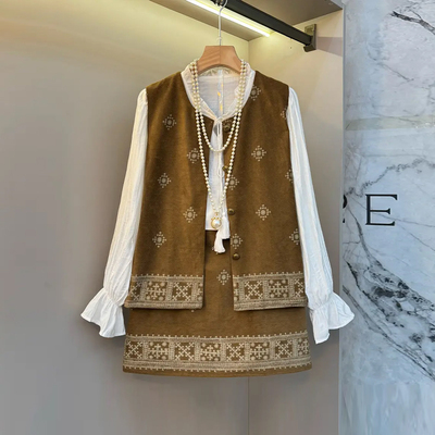 开衫马甲微喇袖口系带领小衫短裙