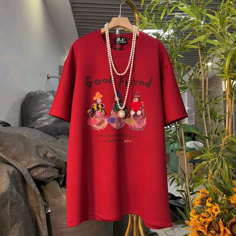 大码女装卡通图案短袖T恤衫