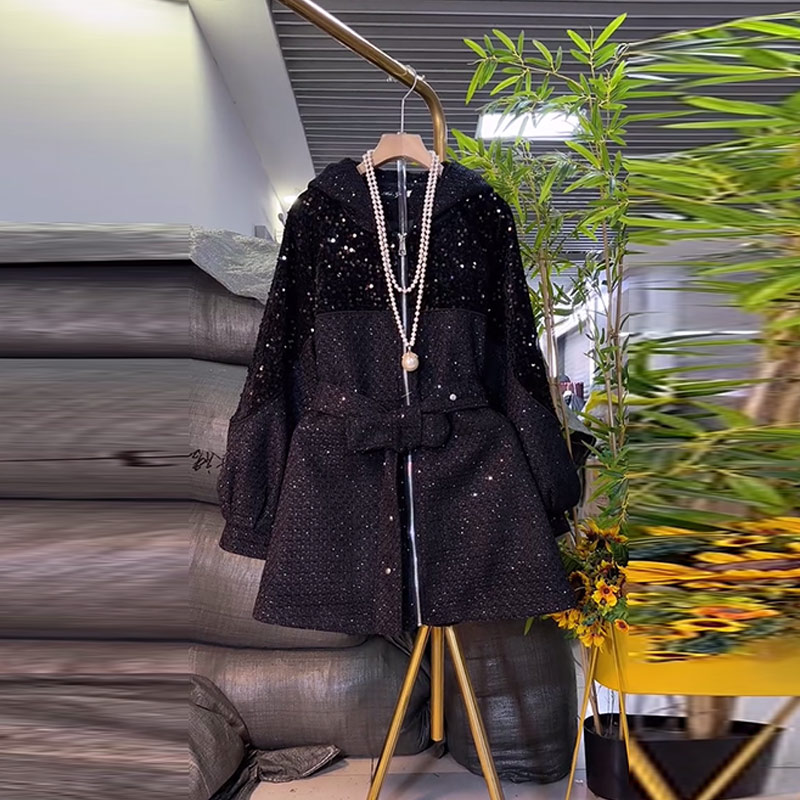 大码女装连帽拉链长款外套