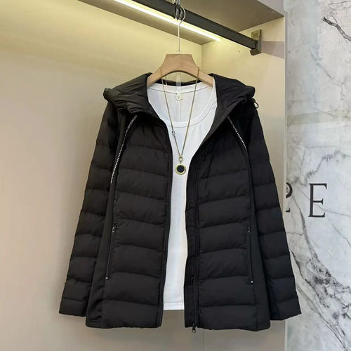 大码女装连帽拉链兜棉服外套