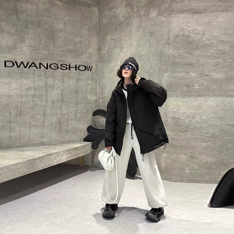 加肥连帽拉链长袖棉服外套