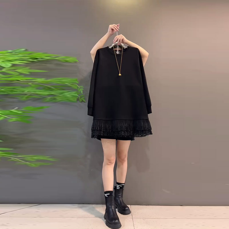 大码女装拼接底摆长袖上衣