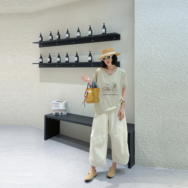 加大码女装自行车图案短袖上衣韩版减龄胖妹妹百搭显瘦休闲T恤衫