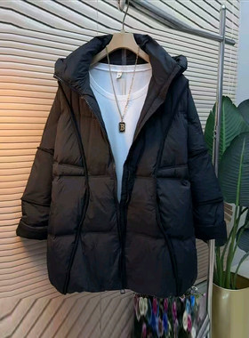 连帽立领长袖中长款羽绒服