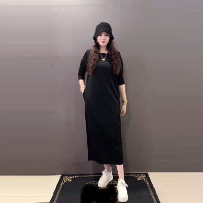 大码女装长款净版连衣裙