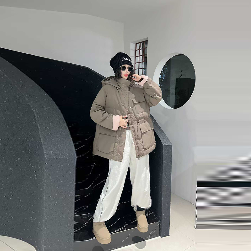 大码女装连帽双大兜棉外套