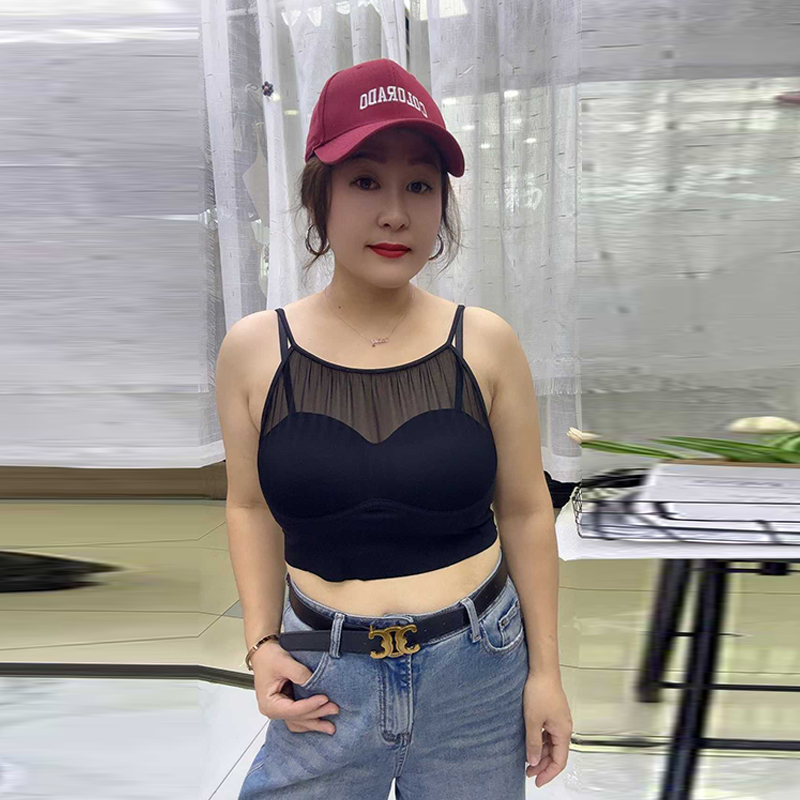 大码女装拼网纱吊带文胸