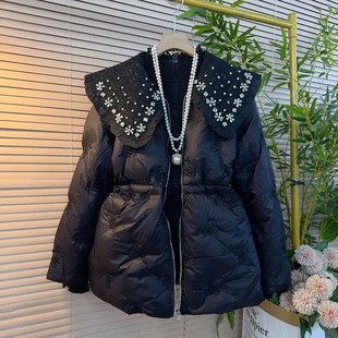棉服外套韩版 款 大码 百搭冬季 减龄上衣 女装 胖MM加肥亮钻披肩领长袖