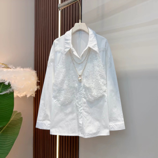 女装 法式 翻领拼接蕾丝长袖 胖妹妹秋冬款 设计感百搭上衣 衬衫 加大码