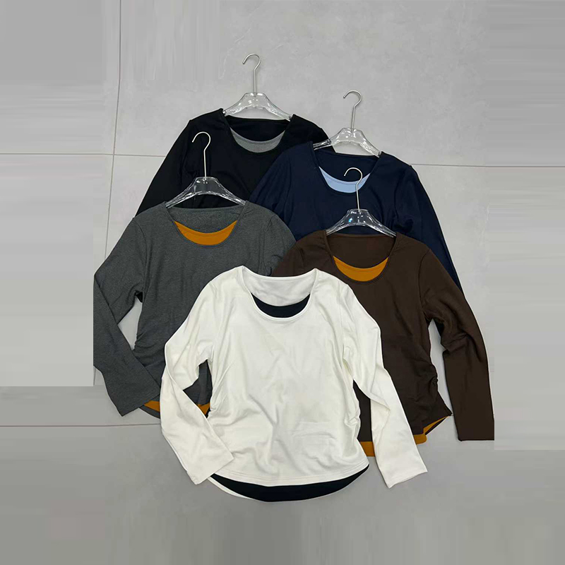 胖妹妹拼色领假两件上衣