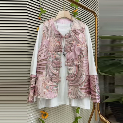 刺绣盘扣国风马甲袖口暗花小衫