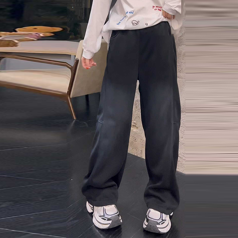 胖妹妹松紧腰加绒阔腿裤子