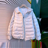 秋冬款 胖妹妹连帽底抽绳外套宽松遮肚子大码 女装 简约百搭轻薄棉服