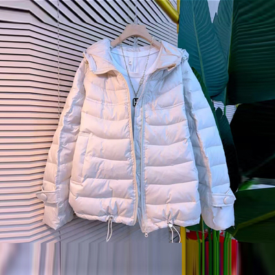 大码女装连帽底抽绳棉服外套