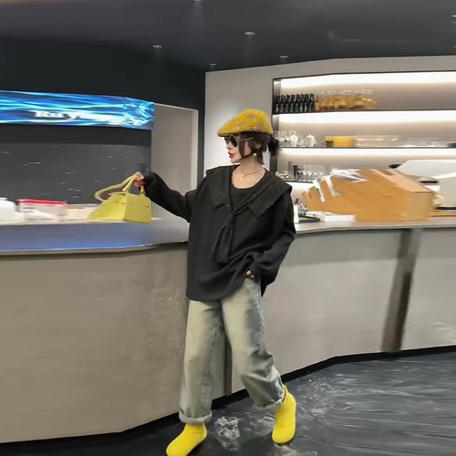 大码女装披肩领长袖上衣