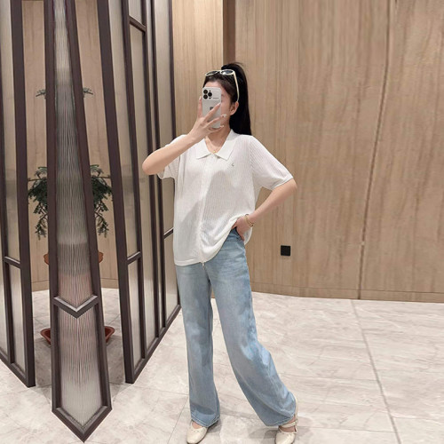 胖妹妹翻领短袖拉链针织衫