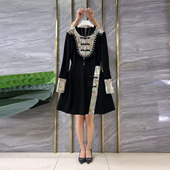 大码 口盘扣圆领国风连衣裙胖妹妹复古风洋气旗袍裙 女装 拼色花朵袖