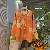 韩版 胖MM拼色挽袖 设计感百搭上衣 加肥大码 女装 盘扣花朵新中式 小衫