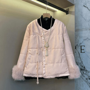 法式 女装 复古风洋气棉服上衣 口流苏就外套加肥大码 加肥圆领毛毛袖